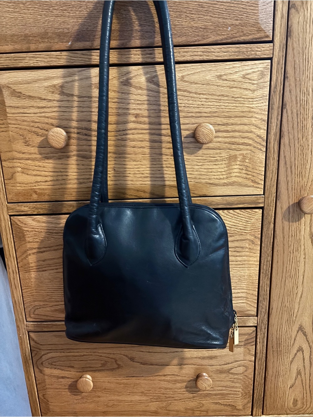 Classic Vintage Black Leather Shoulder Bag